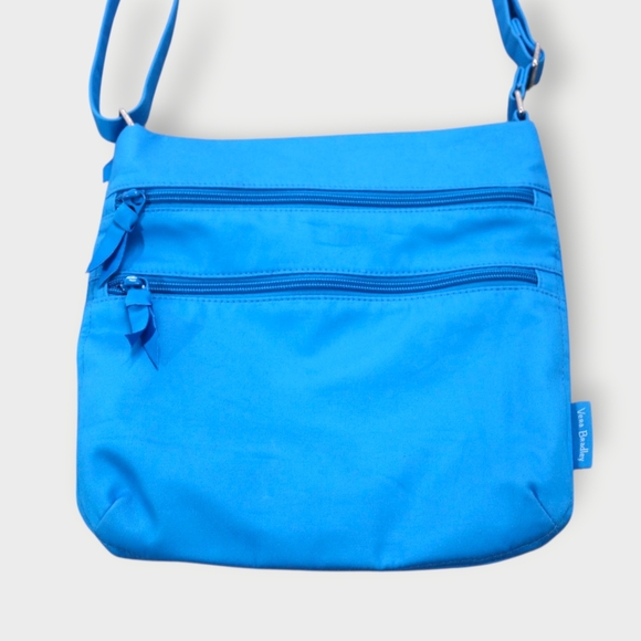 Vera Bradley Cotton Triple Zip Hipster Crossbody Purse Morning Blue Aster - Picture 2 of 11